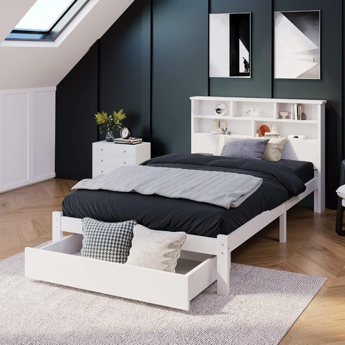 Wooden bed frame white 3ft - frame,