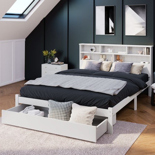 Single double wooden bed - double, pine
