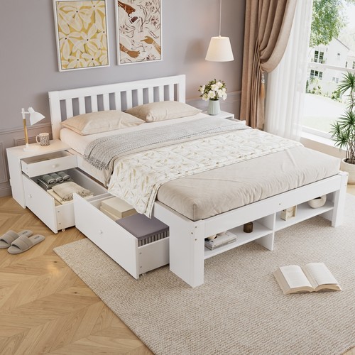 Wooden bed frame white - white, single