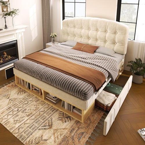 Upholstered bed with - bed, storage