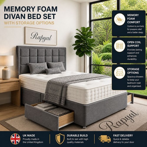 Memory foam divan bed set - foam, with