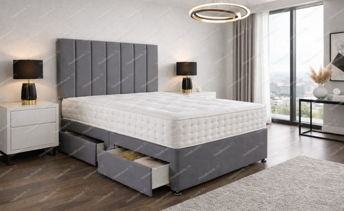 Grey black fabric divan bed - divan,